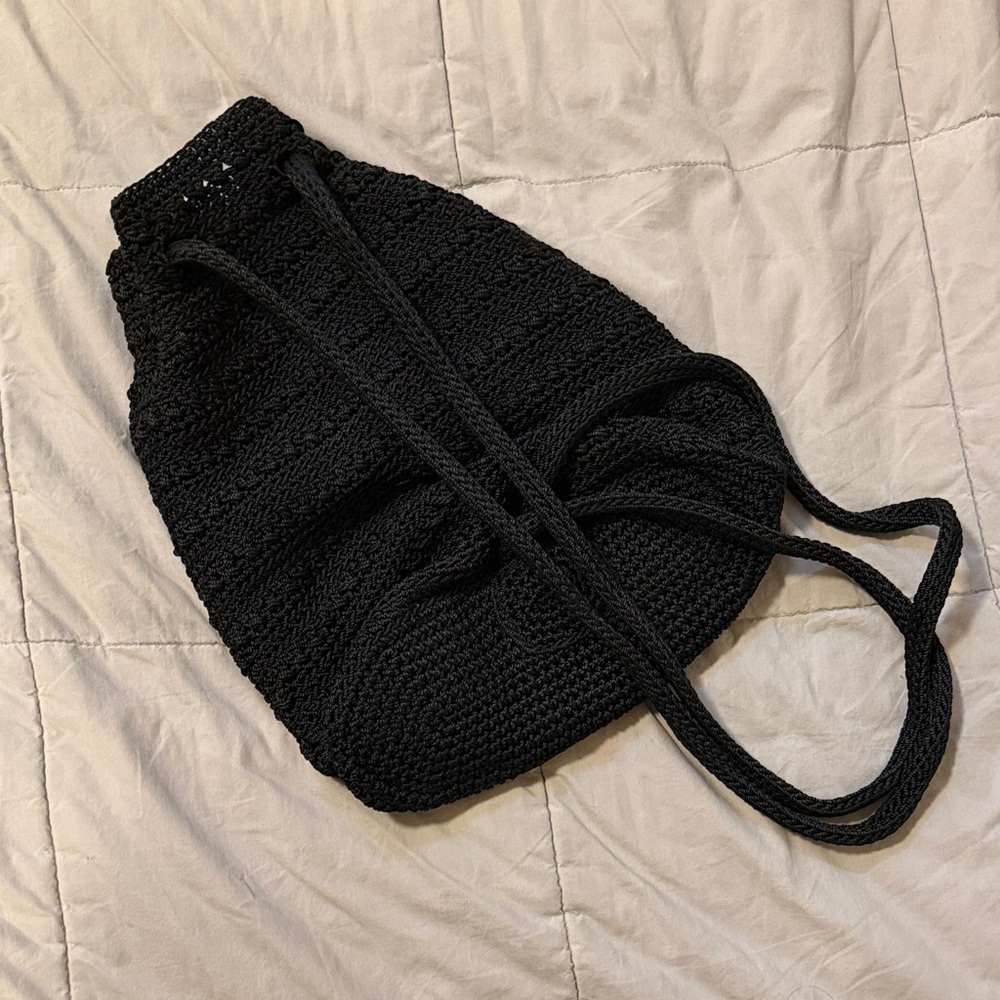 The Sak Black Crochet Drawstring Backpack Purse - Picture 3 of 5